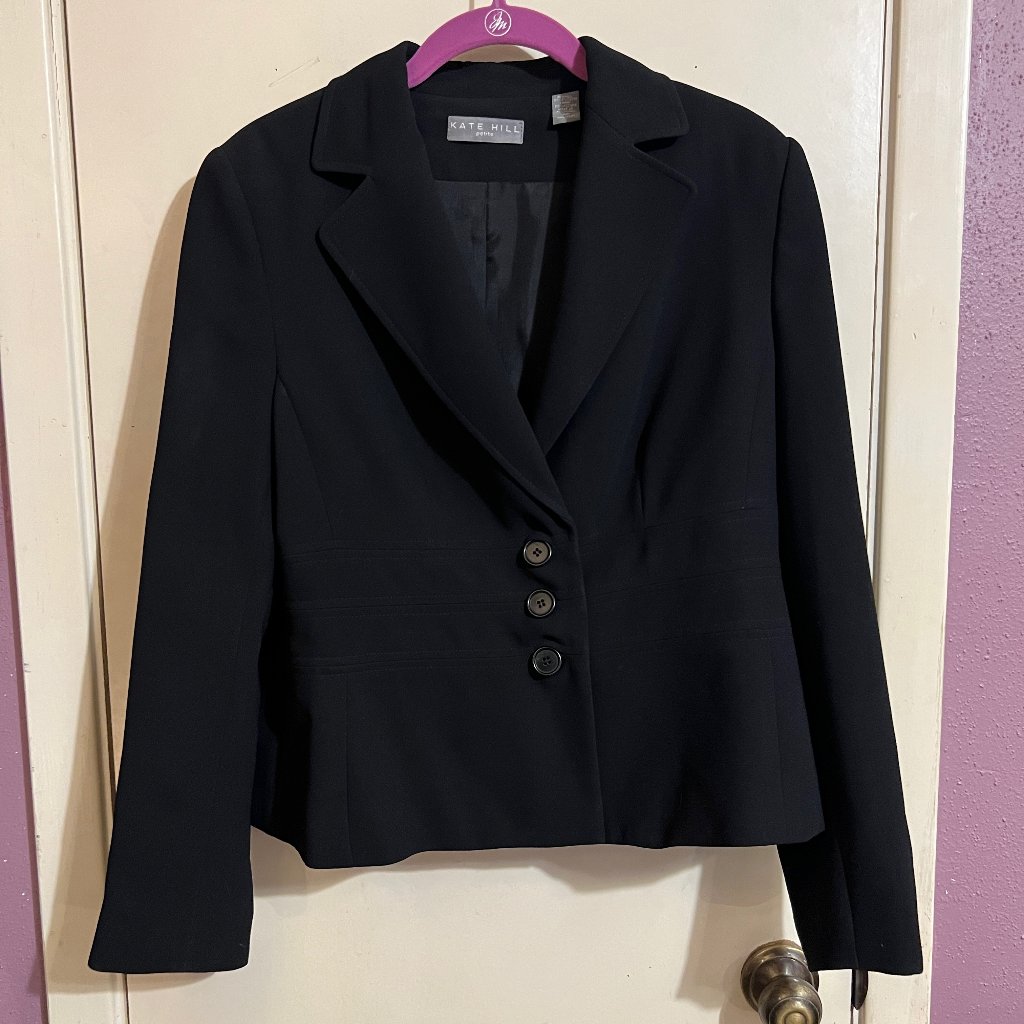 Solid Black Petite Blazer Suit Jacket Three Button